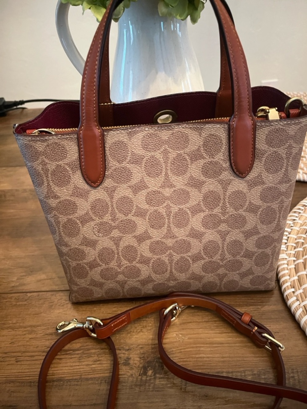 Coach Small willow Satchel in Beige Signature Canvas with Chestnut Trim - Picture 9 of 16